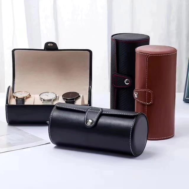 Furaha Finds 3 Slot Elegant PU Leather Watch Organizer case Black & Brown 