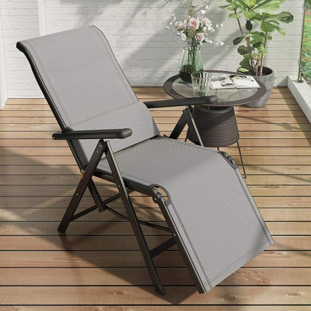 Outdoor Foldable Recliner Chair | Adjustable Zero Gravity Chair | 170 Degrees | Sling Deck Chair | Sun Lounger | Breathable Garden Lawn Relaxer