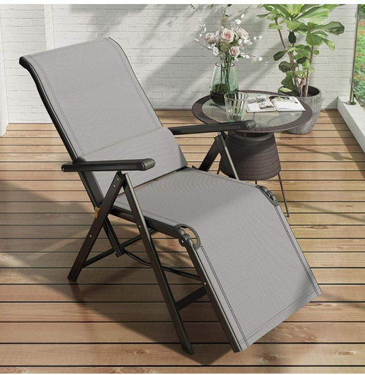 Outdoor Foldable Recliner Chair | Adjustable Zero Gravity Chair | 170 Degrees | Sling Deck Chair | Sun Lounger | Breathable Garden Lawn Relaxer