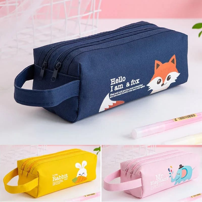 Portable Canvas Pencil Case | Double Layer Student Pen Bag | Cute Stationery Storage for Kids