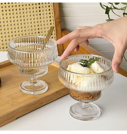 Vintage Style Ribbed Glass Dessert Cups | 250ml Pudding Cups | Machine Washable for Ice Cream, Fruit & Cocktails