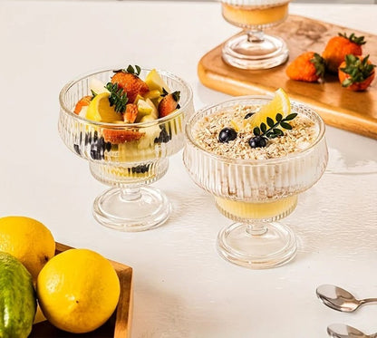 Vintage Style Ribbed Glass Dessert Cups | 250ml Pudding Cups | Machine Washable for Ice Cream, Fruit & Cocktails