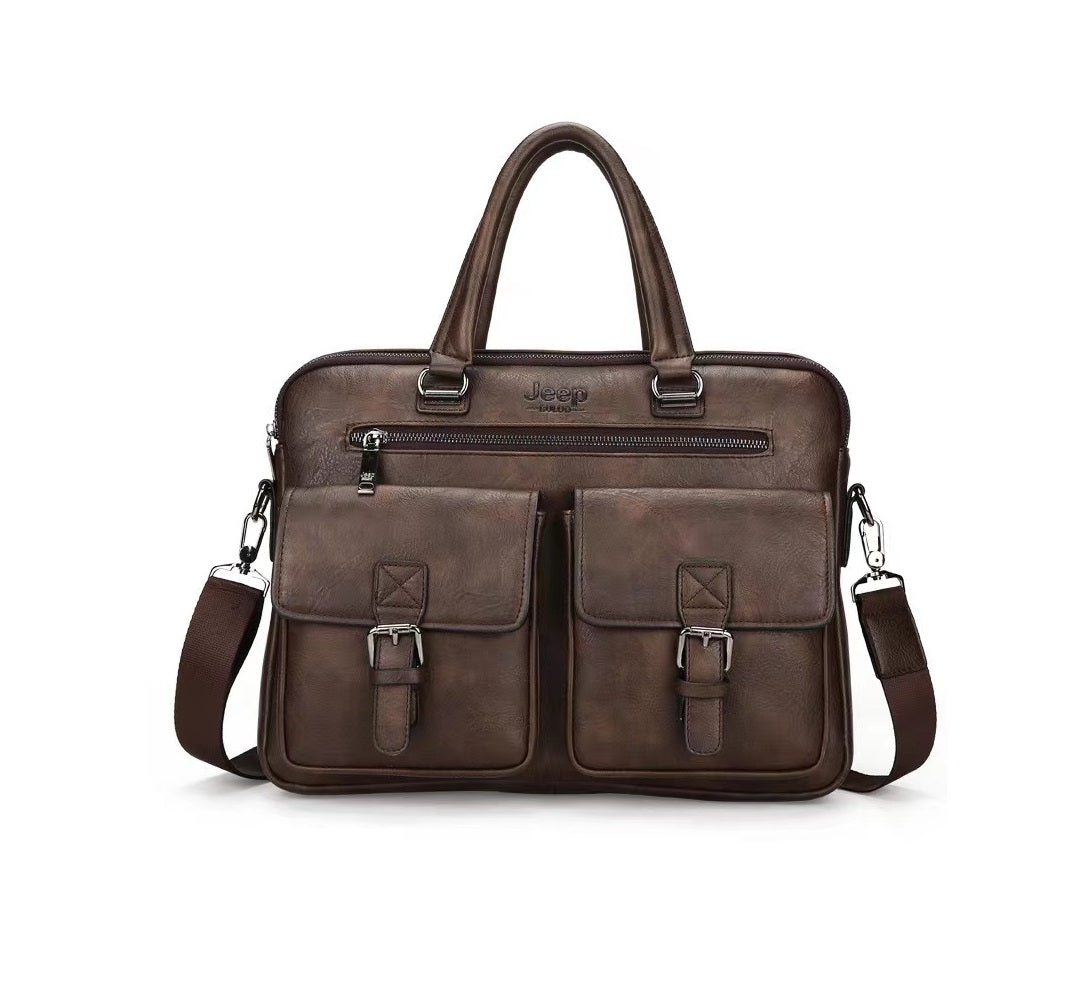 Men's Waterproof Vintage Leather Messenger Bag | Large Jeep Leather Briefcase Satchel Shoulder Bag for 14-Inch Laptop