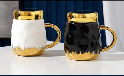 Gold Detail Ceramic Mirror Mugs | 500ml Plain Gift Mugs with Elegant Gold Accents | White and Black