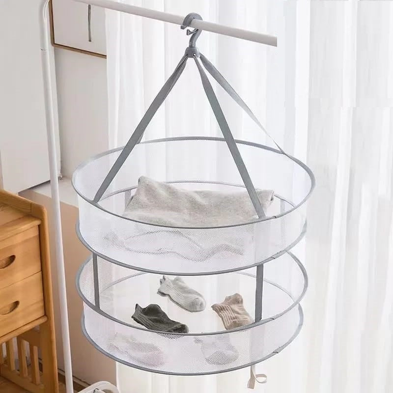 Clothes Drying Basket | Thickened Anti-Deformation Hanging Net Pocket | Double Layer Drying Rack for Socks and Small Items