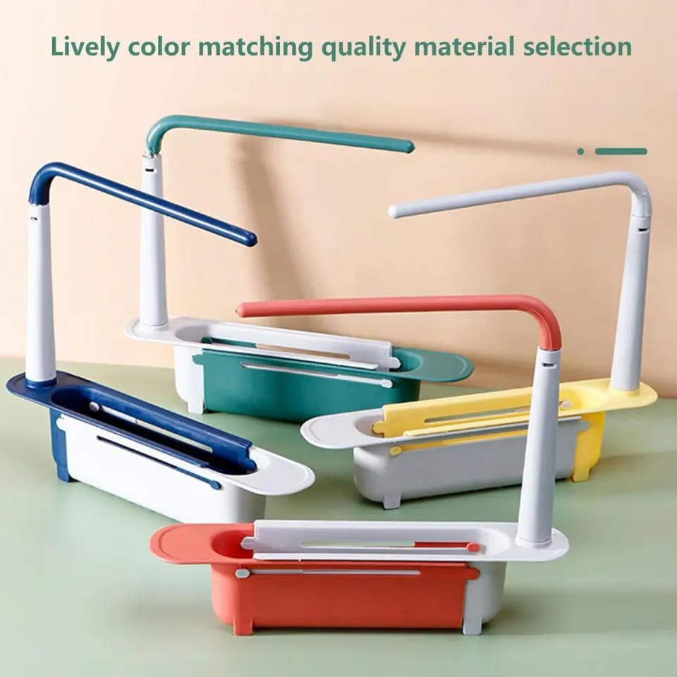 Telescopic Sink Shelf | Kitchen Sink Organizer for Soap and Sponge Holder | Adjustable Drain Rack Storage Basket | Kitchen and Bathroom Accessories