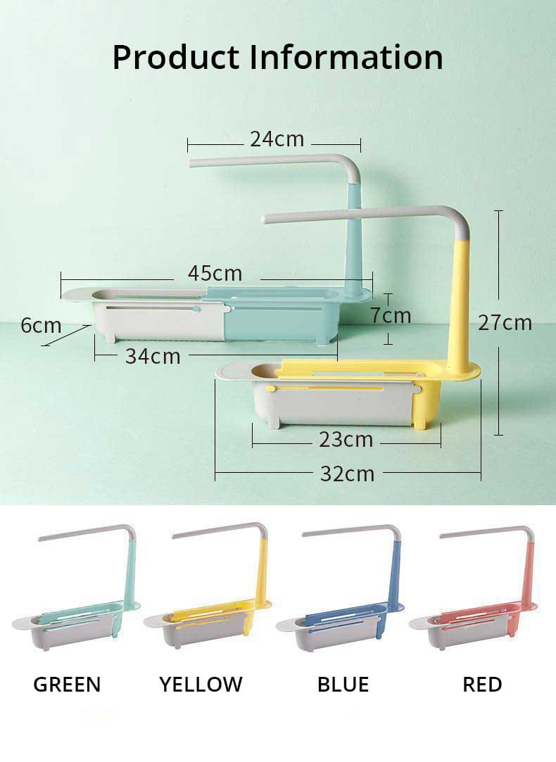 Telescopic Sink Shelf | Kitchen Sink Organizer for Soap and Sponge Holder | Adjustable Drain Rack Storage Basket | Kitchen and Bathroom Accessories