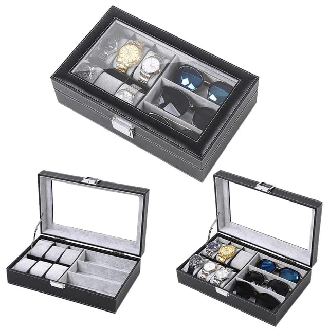 Furaha Finds 6+3 Slots PU Leather Watch & Sunglass Organizer Box 