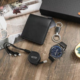 Luxury Men’s Watch Gift Set | Fashion Quartz Sports Wristwatch, Leather Wallet, USB Cable, and Keychain | Premium Gift for Men (Black Only)