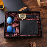 3Pcs Casual Men’s Gift Set | Hollow Quartz Watch, Wallet, and Sunglasses | Business Gift Box for Men