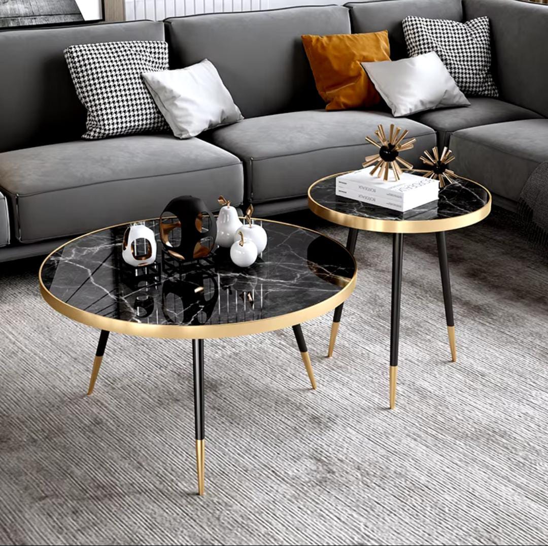 2 in 1 Coffee Table | Modern Marble Round Coffee Table & Side Table | Multifunctional Living Room Furniture