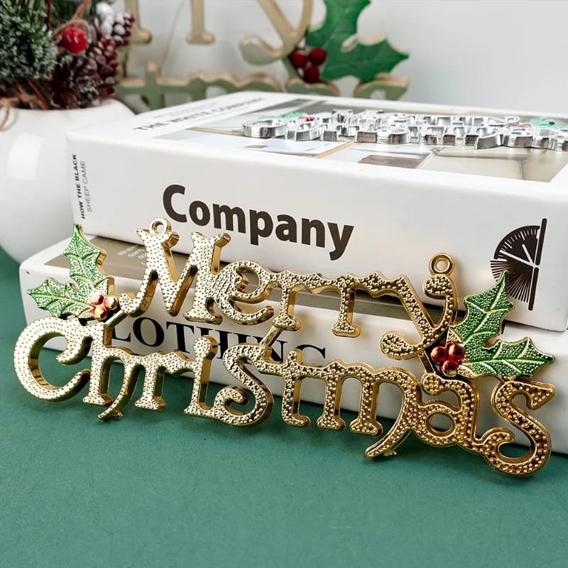 1pc Merry Christmas Letter Hanging Sign | Gold & Silver Xmas Tree Pendant | Alphabet Door & Window Ornament | New Year Decorations (20cm & 25cm)