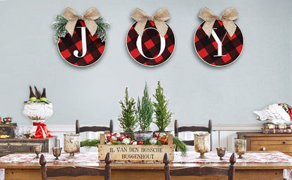 Christmas Wreath with Joy Sign | Buffalo Plaid Xmas Wreath Decoration for Door, Window, Wall | Indoor & Outdoor Holiday Décor