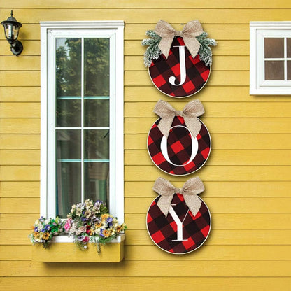 Christmas Wreath with Joy Sign | Buffalo Plaid Xmas Wreath Decoration for Door, Window, Wall | Indoor & Outdoor Holiday Décor