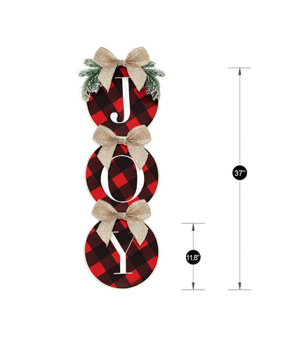 Christmas Wreath with Joy Sign | Buffalo Plaid Xmas Wreath Decoration for Door, Window, Wall | Indoor & Outdoor Holiday Décor