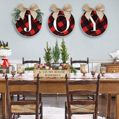 Christmas Wreath with Joy Sign | Buffalo Plaid Xmas Wreath Decoration for Door, Window, Wall | Indoor & Outdoor Holiday Décor