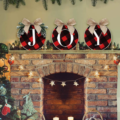 Christmas Wreath with Joy Sign | Buffalo Plaid Xmas Wreath Decoration for Door, Window, Wall | Indoor & Outdoor Holiday Décor