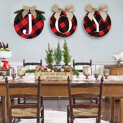 Christmas Wreath with Joy Sign | Buffalo Plaid Xmas Wreath Decoration for Door, Window, Wall | Indoor & Outdoor Holiday Décor