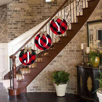 Christmas Wreath with Joy Sign | Buffalo Plaid Xmas Wreath Decoration for Door, Window, Wall | Indoor & Outdoor Holiday Décor