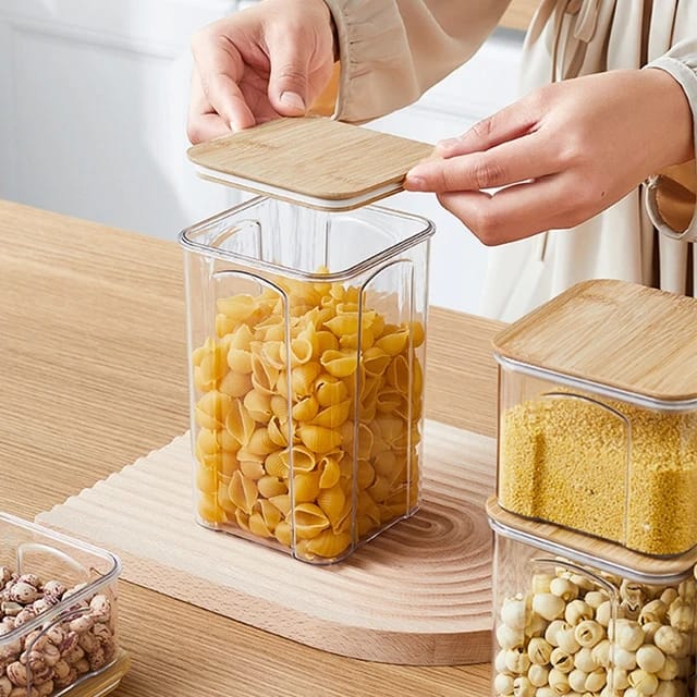 8pcs Airtight Transparent Acrylic Food Storage Containers with Bamboo Lids | Pantry Organizer Set for Cereal, Dry Food, Pasta, Snacks | Dishwasher Safe