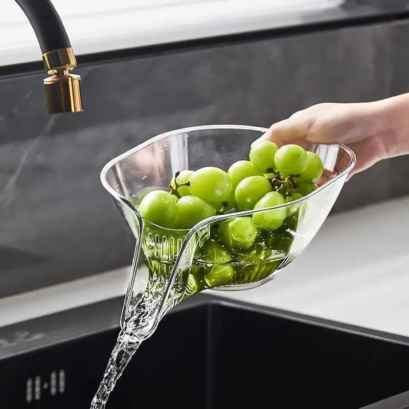 Sink Strainer/Drainer Basket | Multi-Functional Sink Rinse & Drain Basket | Clear & Grey | Space-Saving Design