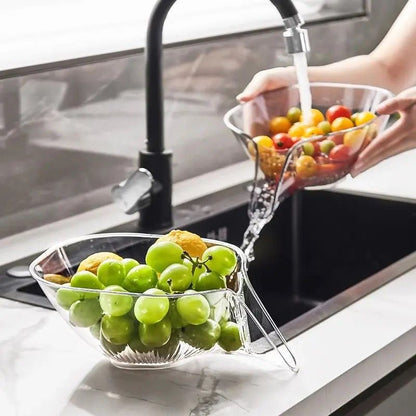 Sink Strainer/Drainer Basket | Multi-Functional Sink Rinse & Drain Basket | Clear & Grey | Space-Saving Design