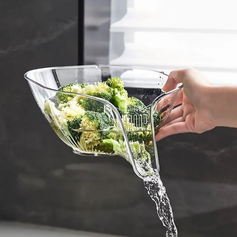 Sink Strainer/Drainer Basket | Multi-Functional Sink Rinse & Drain Basket | Clear & Grey | Space-Saving Design