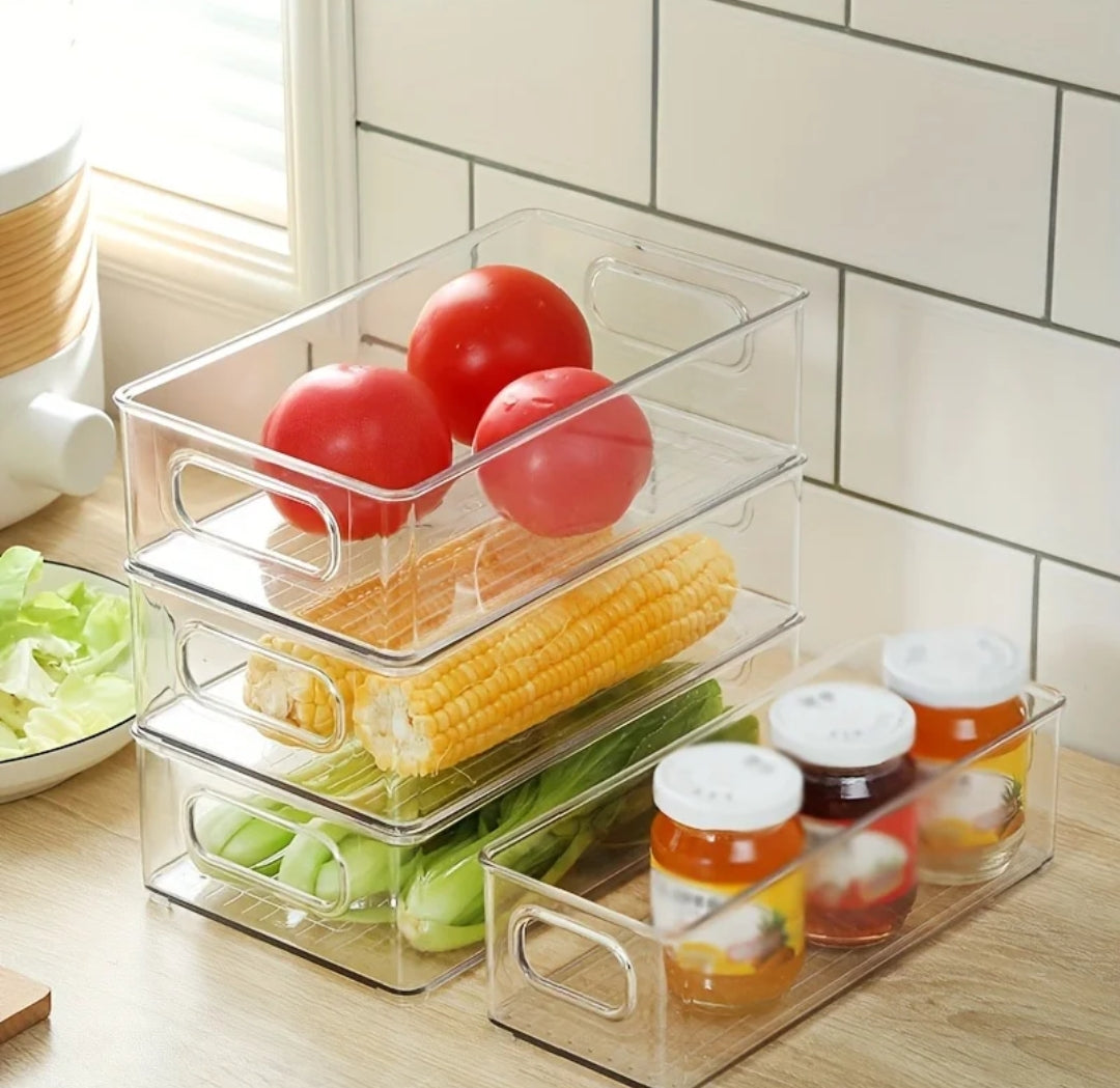 Refrigerated Organizer Bin | Stackable Food Fridge Storage Box with Handle | Cosmetic & Pantry Organizer