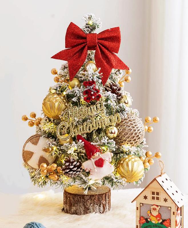 Table Top Christmas Tree with Wood Base | Includes Decorations & Lighting | Perfect for Home & Office Decor