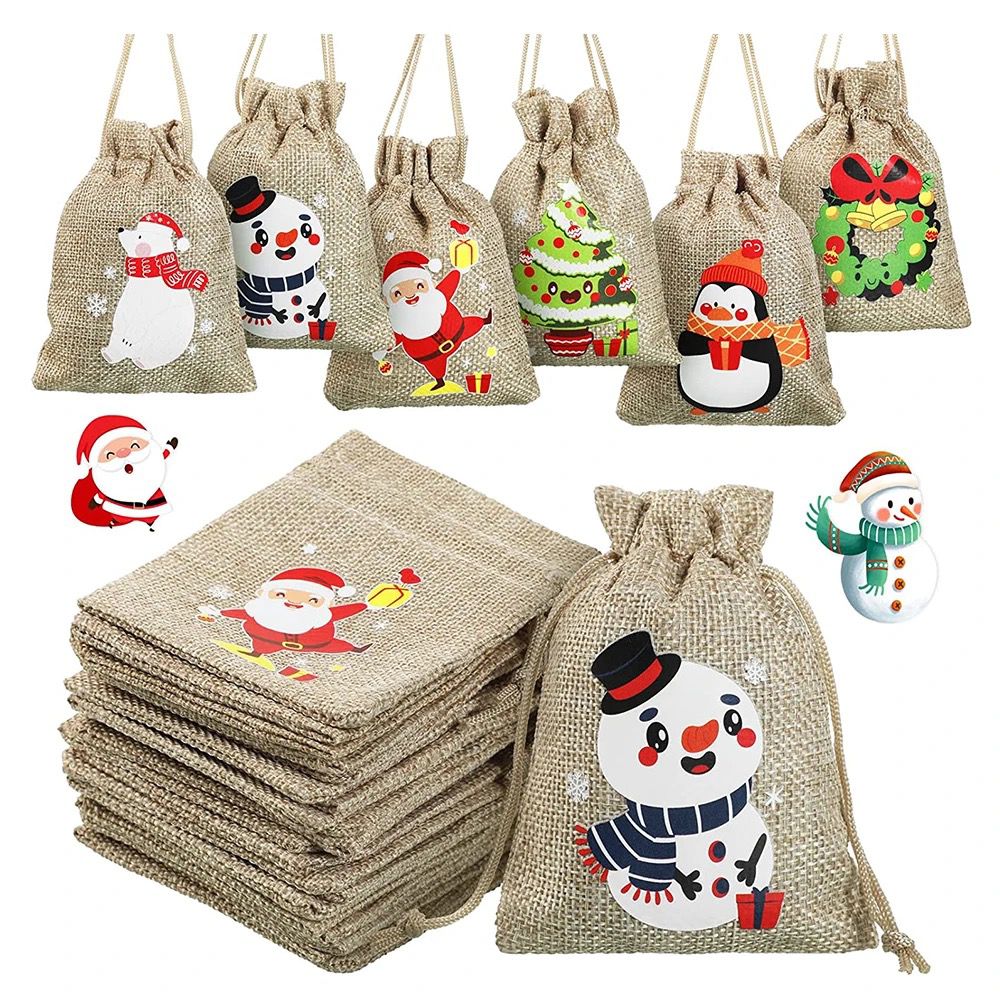 Jute Linen Drawstring Christmas Gift Bags | Eco Friendly Holiday Gift Wrap | Reusable & Rustic Charm