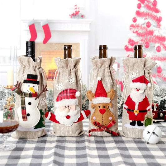 Christmas Santa Snowman Wine Bottle Sleeve | Festive Wine Bottle Gift Bag | Holiday Party Decor