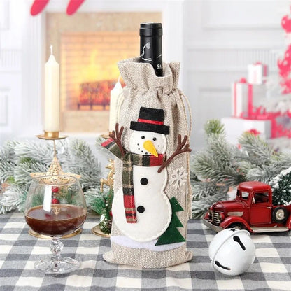 Christmas Santa Snowman Wine Bottle Sleeve | Festive Wine Bottle Gift Bag | Holiday Party Decor