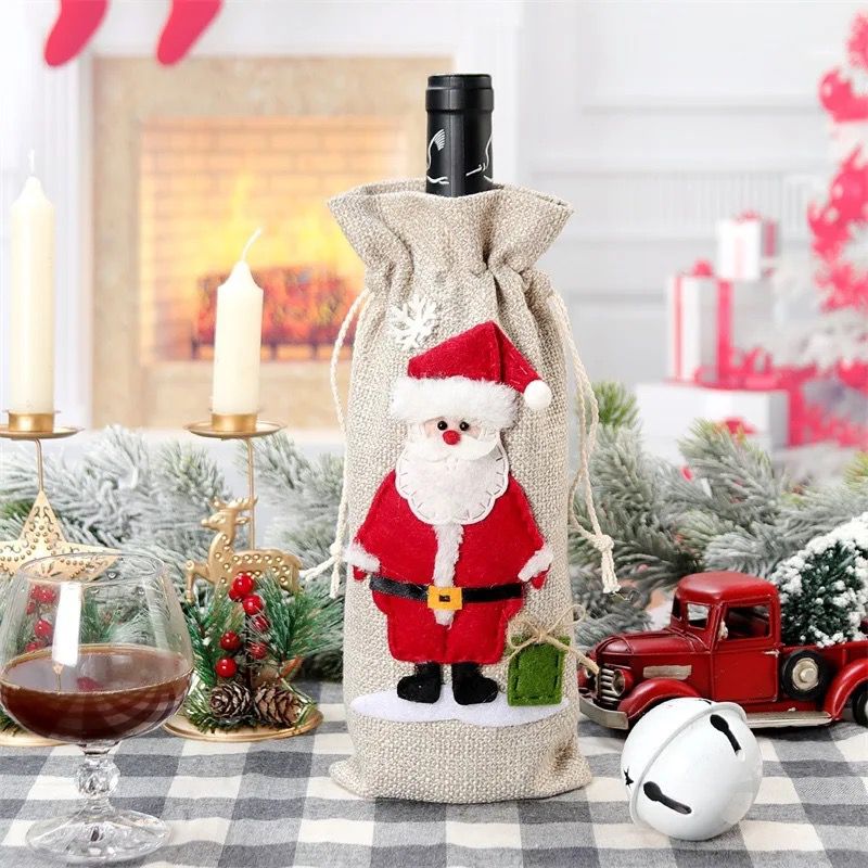 Christmas Santa Snowman Wine Bottle Sleeve | Festive Wine Bottle Gift Bag | Holiday Party Decor