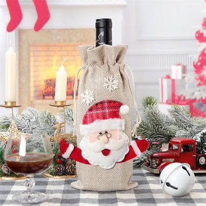 Christmas Santa Snowman Wine Bottle Sleeve | Festive Wine Bottle Gift Bag | Holiday Party Decor