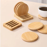 Eco Friendly Heavy Duty Bamboo Coasters | 6pcs Set with Holder Rack | Durable & Stylish Drink Coasters