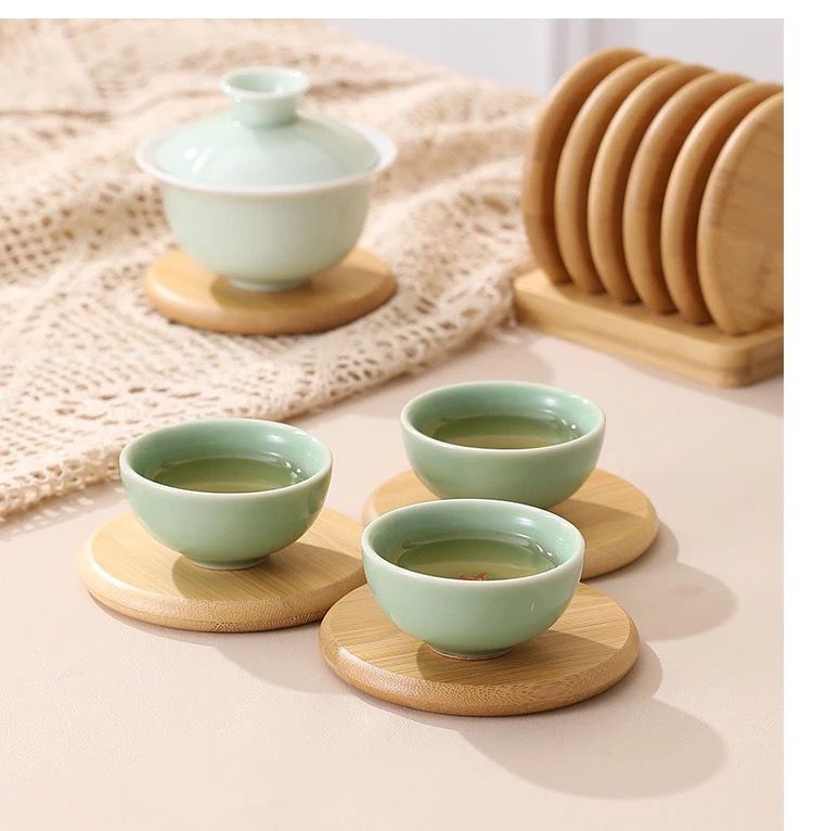 Eco Friendly Heavy Duty Bamboo Coasters | 6pcs Set with Holder Rack | Durable & Stylish Drink Coasters