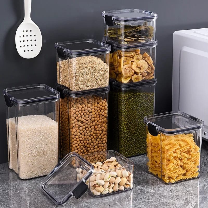 8pcs Airtight Transparent Acrylic Food/Pantry Storage Containers | Dry Food & Cereal Storage with Stickers & Pen | Dishwasher Safe