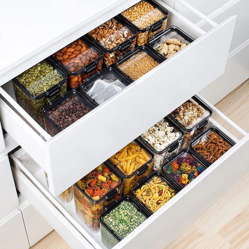 8pcs Airtight Transparent Acrylic Food/Pantry Storage Containers | Dry Food & Cereal Storage with Stickers & Pen | Dishwasher Safe