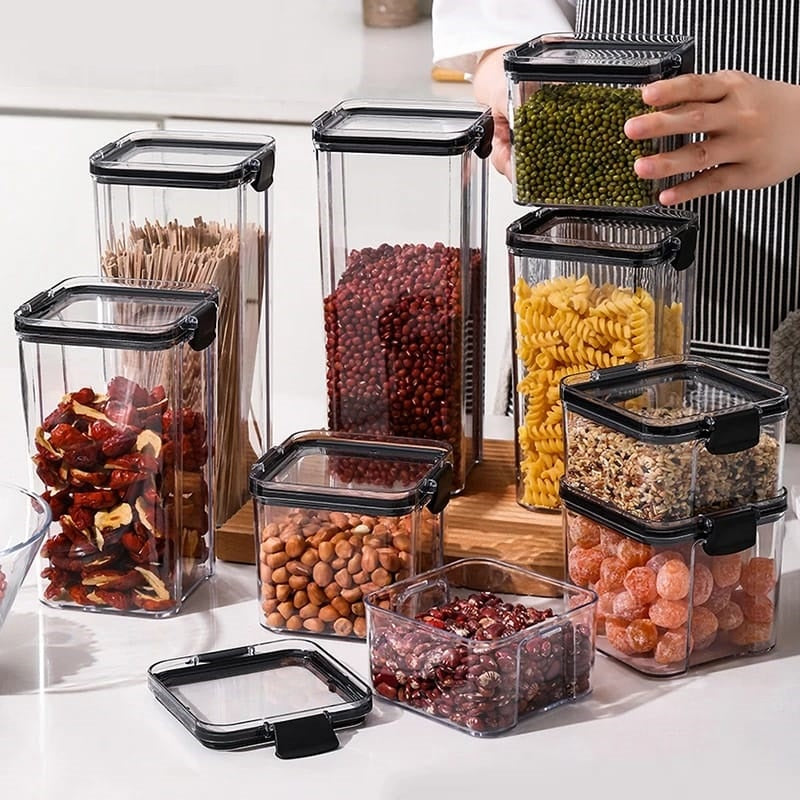 8pcs Airtight Transparent Acrylic Food/Pantry Storage Containers | Dry Food & Cereal Storage with Stickers & Pen | Dishwasher Safe