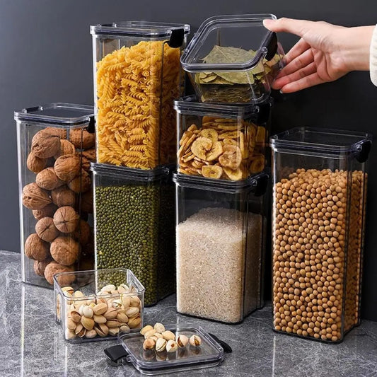 8pcs Airtight Transparent Acrylic Food/Pantry Storage Containers | Dry Food & Cereal Storage with Stickers & Pen | Dishwasher Safe