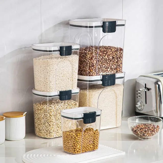 4pcs Airtight Storage Containers with Spoons | Durable Kitchen Storage Set | 4.6L, 2.7L, 1.3L, 0.35L | ABS + AS Material