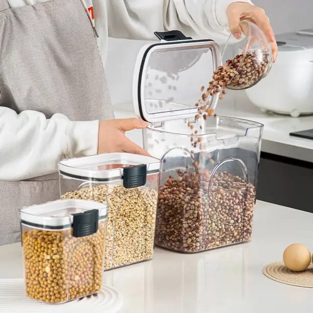 4pcs Airtight Storage Containers with Spoons | Durable Kitchen Storage Set | 4.6L, 2.7L, 1.3L, 0.35L | ABS + AS Material