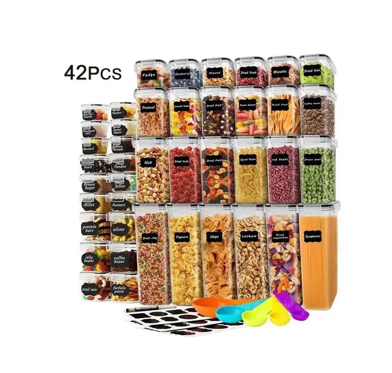 42pcs BPA Free Airtight Plastic Container Set | Stackable Pantry Organization with Labels & Pen | Kitchen Storage Solution