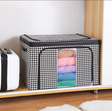 Checked Multipurpose Storage Box | Foldable Waterproof & Moisture-Proof Organizer | Oxford + Steel Frames | 60x40x40cm