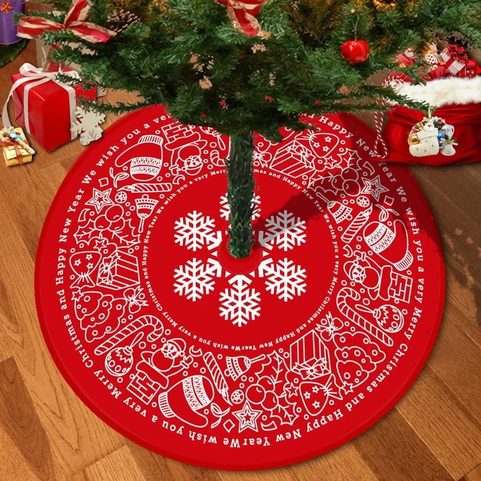 Christmas Tree Skirt | Red Christmas Tree Foot Cover | Santa Claus Snowflake Tree Base Mat | 72cm & 90cm Sizes