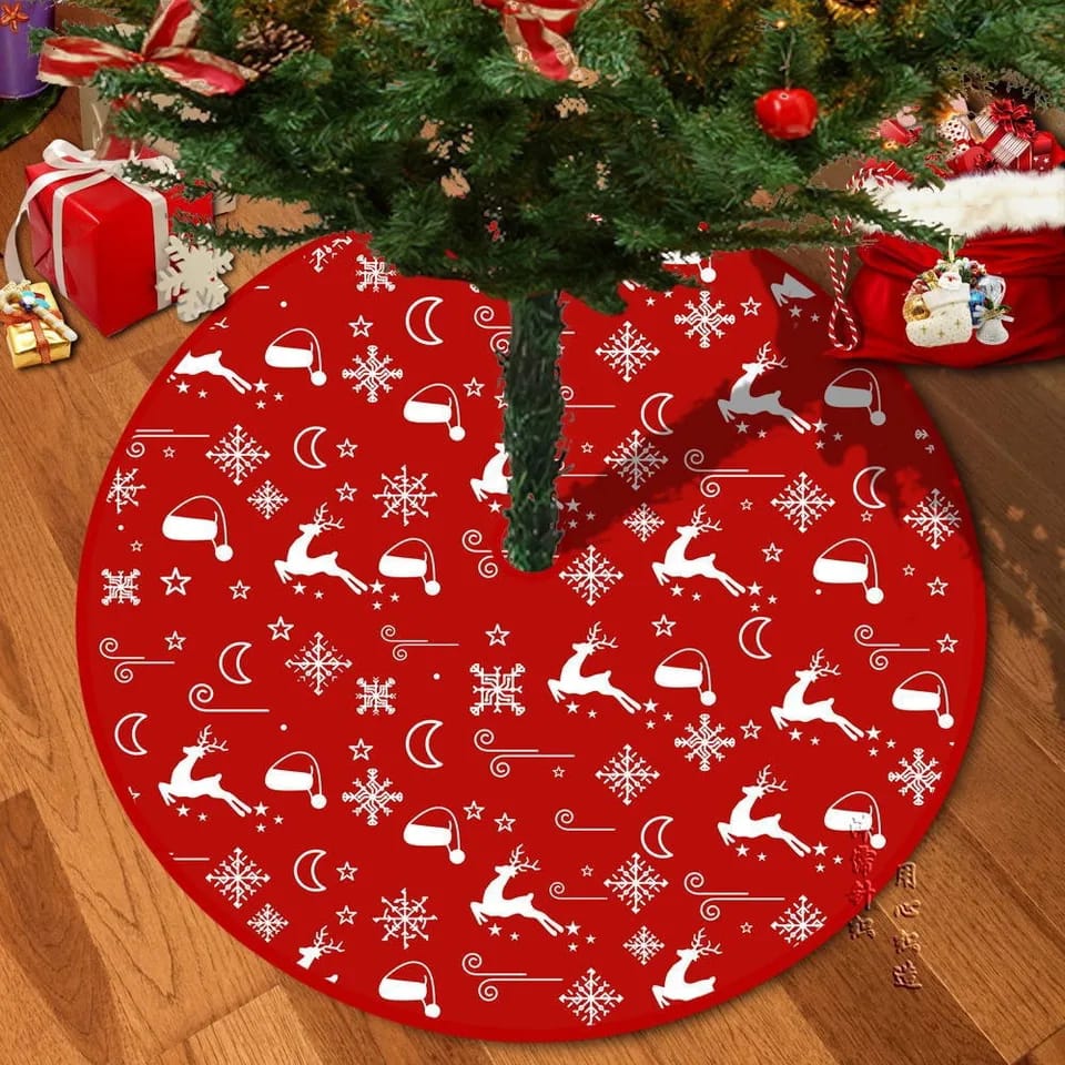 Christmas Tree Skirt | Red Christmas Tree Foot Cover | Santa Claus Snowflake Tree Base Mat | 72cm & 90cm Sizes