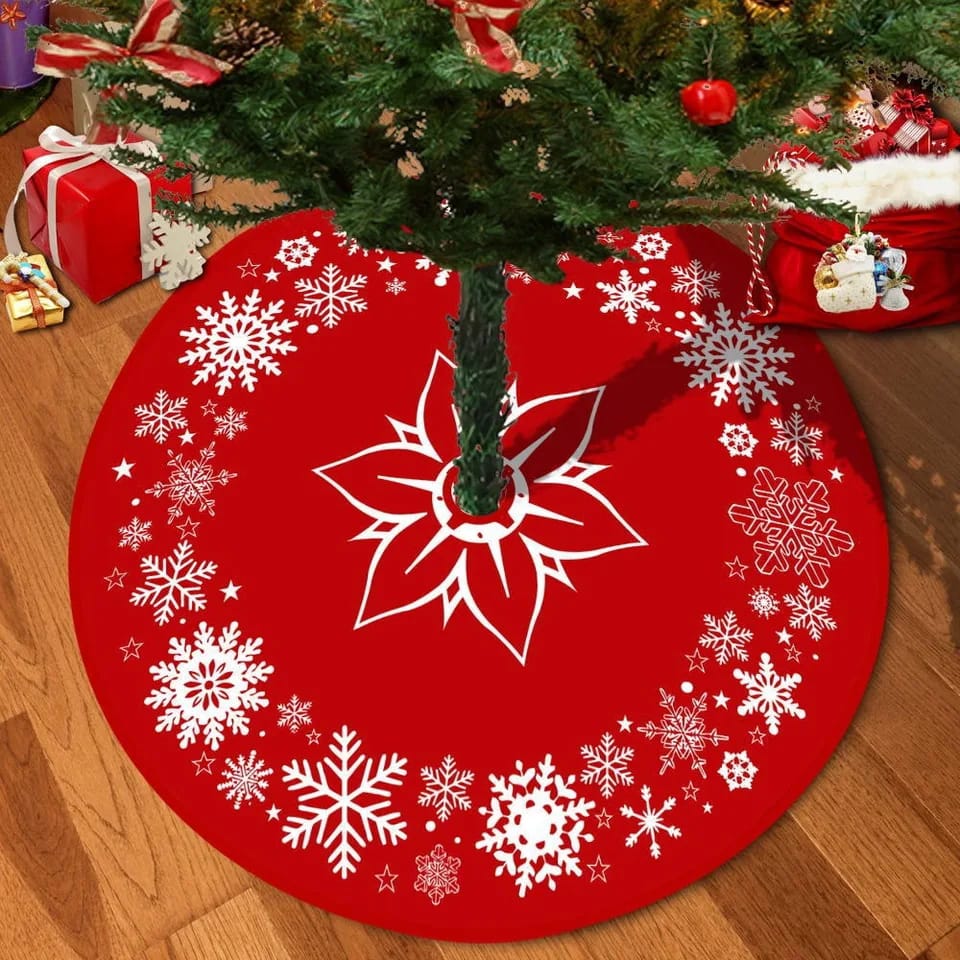 Christmas Tree Skirt | Red Christmas Tree Foot Cover | Santa Claus Snowflake Tree Base Mat | 72cm & 90cm Sizes