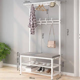 Multipurpose Entryway Bench with Shoe Rack & Clothes Hanger | Space-Saving Organizer | Black & White