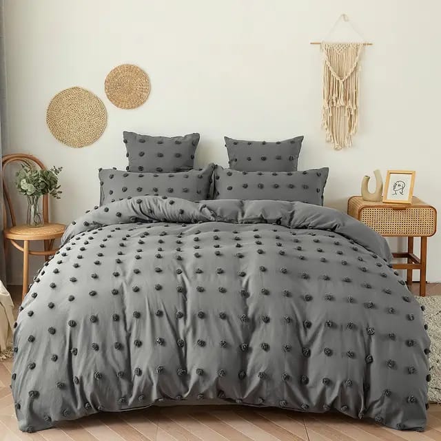 3 Piece Grey Duvet Cover Set | Soft Microfiber with Chic Dot Design | 6x6 Size | Includes Pillowcases