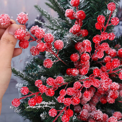 5pc Artificial Red Snowflake Berry Branches | 12 Heads Holly Berry Stems for Christmas Tree, Wreath, and Holiday Decor